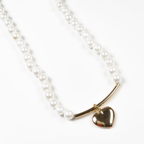 Kalp Uçlu İnci Boncuklu Kolye (45cm)