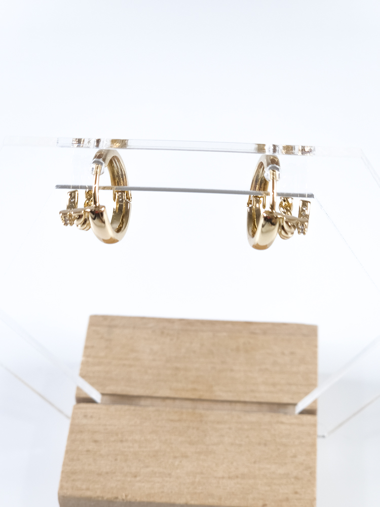 Gold Üç Katmanlı Sarmal Ve Sıra Taş Detaylı Halka Vip Küpe (15mm) - Görsel 2