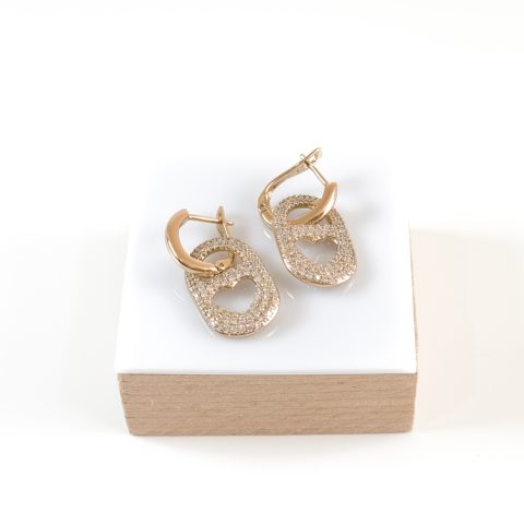 Gold Sarkıt Kalp Detaylı Taş Kaplamalı Vip Küpe (30mm)