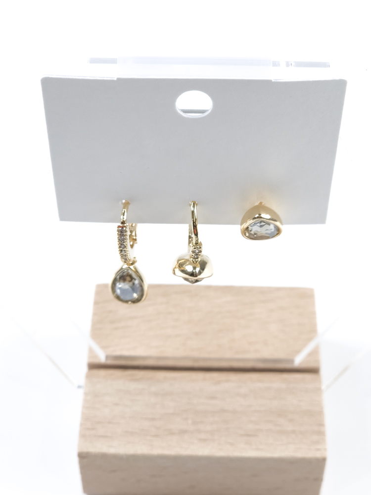 Gold Su Damlası Taşlı Set Çelik Küpe - Görsel 2