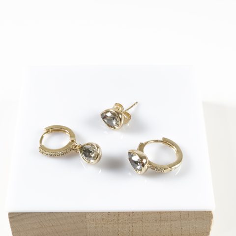 Gold Su Damlası Taşlı Set Çelik Küpe