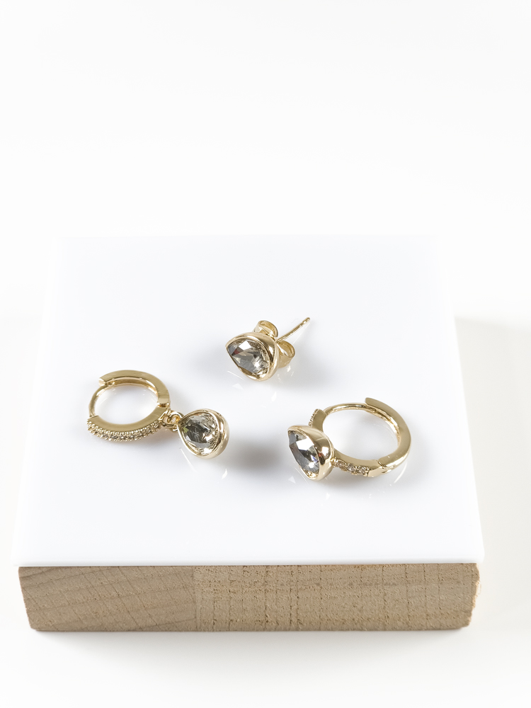 Gold Su Damlası Taşlı Set Çelik Küpe