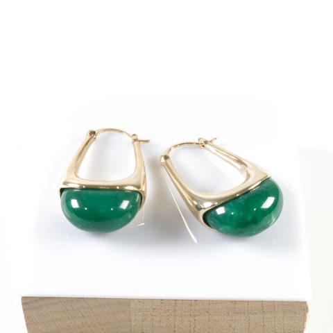 Gold Yeşil Taşlı U Şekilli Küpe (40mm)